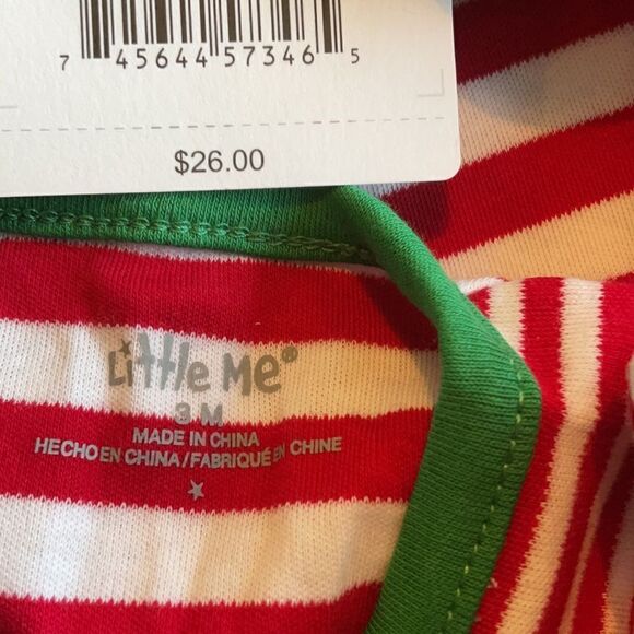 Little Me Red and White Striped Reindeer One Piece - Picture 5 of 6